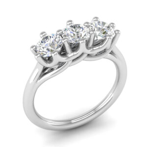 Three-Stone Ring 18 Gold / Platinum for Perfectly Matched Same Size Round Brilliant Diamonds
