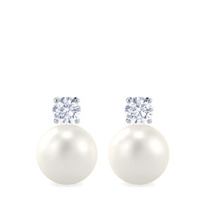 0.60 ct. F VS1 Diamond Earrings with 9.5 mm Akoya pearls in 18k Gold / Platinum Settings