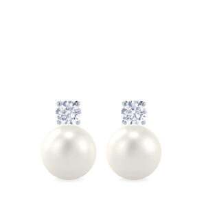 0.40 ct. F VS1 Diamond Earrings with 7.5 mm Akoya pearls in 18k Gold / Platinum Settings