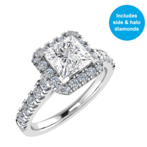 Royal Halo Ring For Princess Diamonds 18k Gold / Platinum