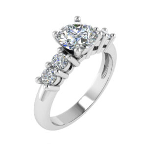 Five-Stone Ring 18 Gold / Platinum for Larger Round Brilliant Diamond & Four Perfectly Matched Round Brilliant Side Diamonds