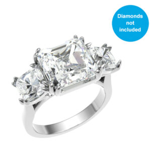 Three-Stone Ring 18 Gold / Platinum for Larger Cushion Shape Center Diamond & Perfect Pair of Cushion Shape Side Diamonds