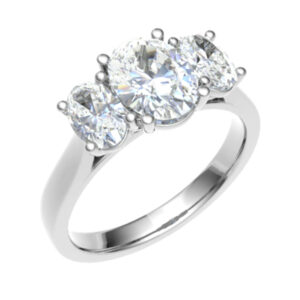 Three-Stone Ring 18 Gold / Platinum for Larger Oval Shape Center Diamond & Perfect Pair of Oval Shape Side Diamonds